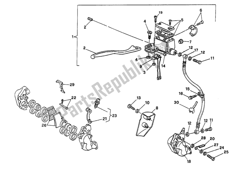 All parts for the Front Brake System Single Disk of the Ducati Supersport 400 SS 1994